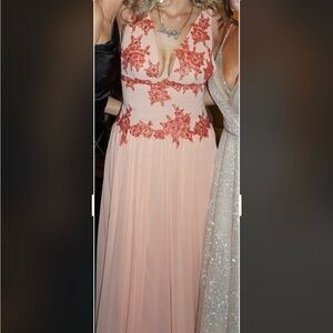 Embellished Pink and Orange Sleeveless Prom Gown
